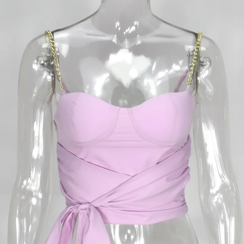 Women Sexy Summer Beach Chain Strap Boob Tube Tops Cropped Bandage Bowknot Sleeveless Party Club Camis Mujer Verano | Женская одежда