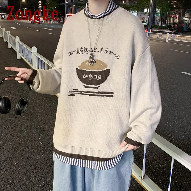 

Zongke Japan Style Knitted Sweater Men Clothing Harajuku Sweaters Pullover Men Sweater Fashion Mens Clothes M-2XL 2021