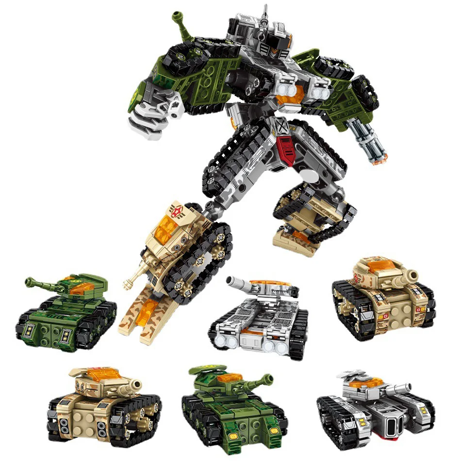 894pcs 6 in 1 Military Tank Transformation Robot Mecha Building Blocks Army ww2 Bricks Educational Toys For Children | Игрушки и хобби