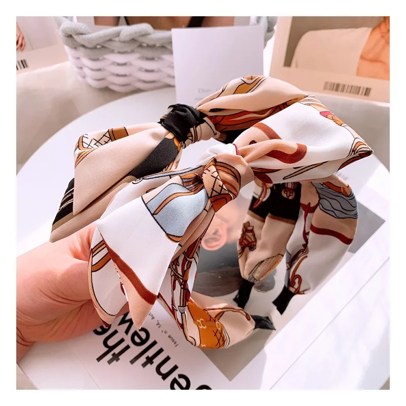 

New European American Street Star Style Chain Hairbands Totem Printing Wide-Brimmed Letters Big Bow Headband Hair Accessories