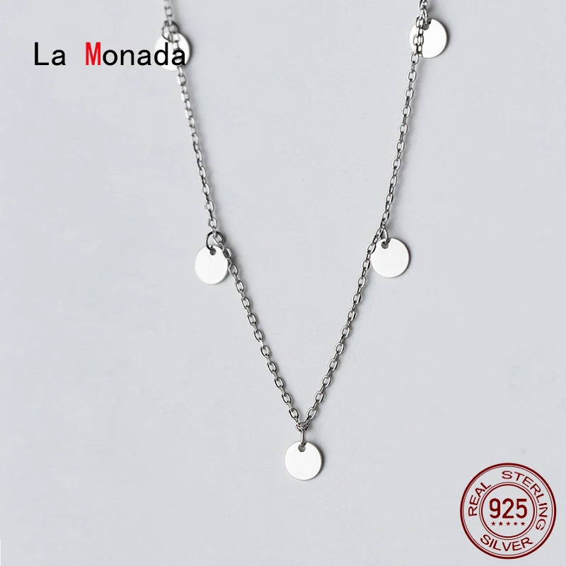 

La Monada Women's Necklace 925 Silver Chains Woman On Neck Wafer Fake Pearl Pendant Fine Jewelry For Women Necklace Silver Girls