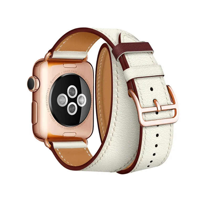 White Red Ремешок с пряжкой из розового золота для Apple Watch, ремешок 38 мм, 42 мм, 44 мм, 42 мм, браслет из натуральной кожи, серия 4, 3, 2, 1 - Цвет ремешка: White Red