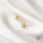 LKO настоящее серебро 925 пробы милые милые полые серьги-гвоздики с цветком для женщин вечерние повседневные украшения милые серьги-гвоздики для девочек подарок