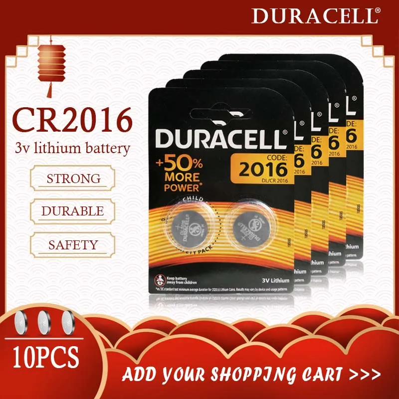 10 шт. оригинал для DURACELL CR2016 кнопочный аккумулятор 3 в литиевые батареи часов
