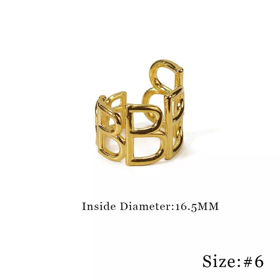 

Wide Special Name Adjustable Letter B Ring Hip Hop Style New Design Gold Color Open Exaggerated Ring Women Jewelry Party