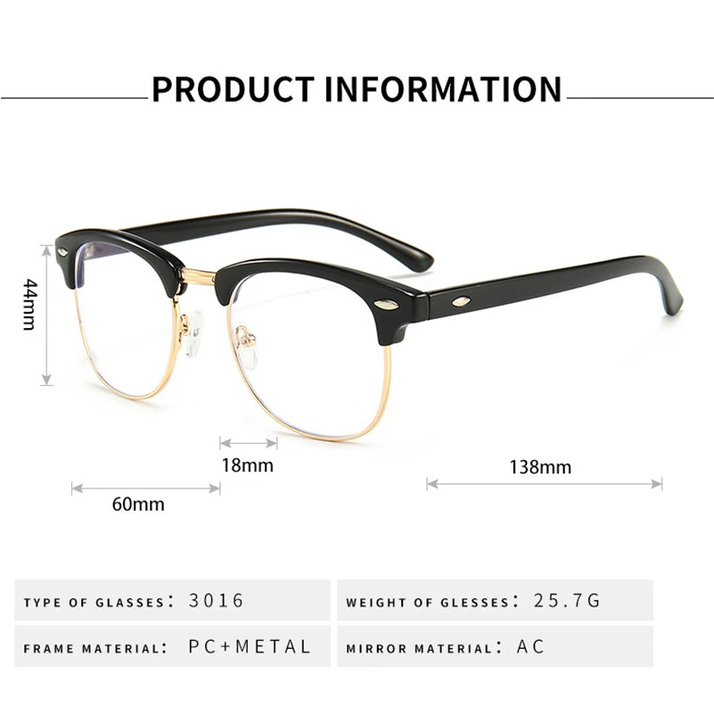 

Fashion Anti-blue glasses Men Women Retro Half frame high definition Reading glasses Classic Flat mirror goggle protect eyes S5