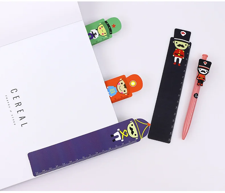 

4pcs Cute Soldier Soft Bookmark, Lovely 15cm Straight Ruler, Popular School Kids Stationery Supplies