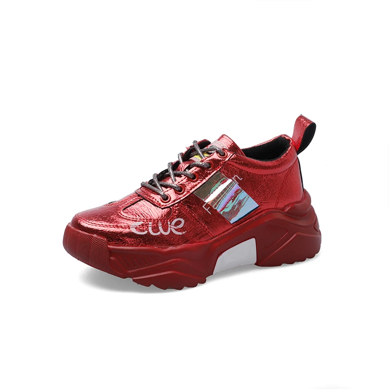 Женские кроссовки на шнуровке красные кожаные массивной вулканизированной