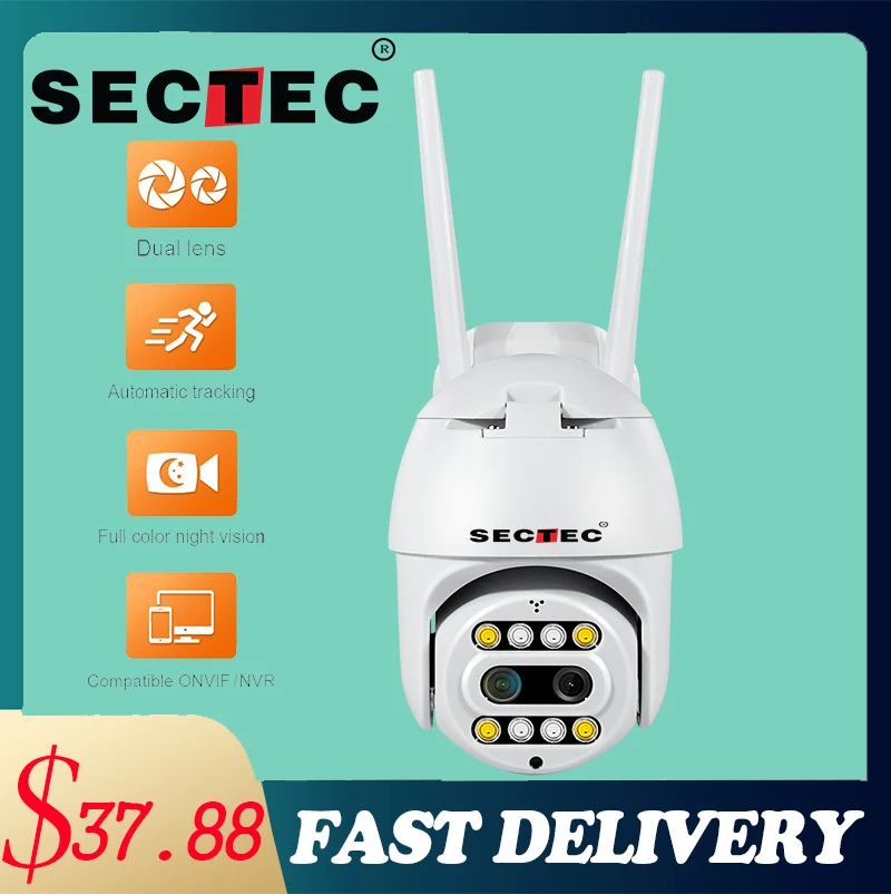 

SECTEC 2MP PTZ 10X zoom Full Color Features Support Onvif HD Camera Daul lens Cam Ai Automatic Tracking Docking NVR Camera