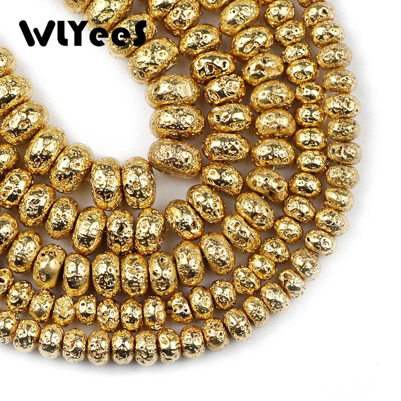 WLYeeS натуральные каменные бусы «сделай сам» покрытие 14 золота из вулканической лавы бусины Лава камень 6 8 10 мм, плоские круглые свободные бусины для изготовления ювелирных изделий