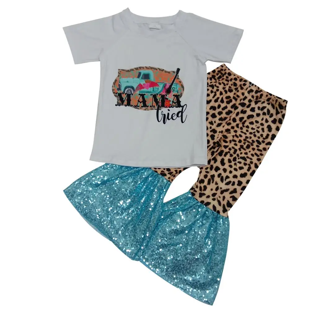 Детская эксклюзивная одежда с блестками Модный комплект коротким рукавом для