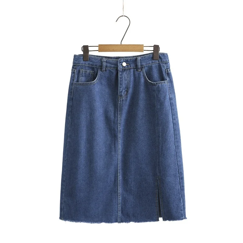 

Plus Size L-4XL Women's Casual Denim Skirts Simple All Match Long Blue Skirts