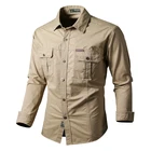 Мужская хлопковая рубашка в стиле милитари, повседневная классическая рубашка с длинными рукавами, мужские рабочие Рубашки-карго, мужские рабочие рубашки, Мужская Однотонная рубашка