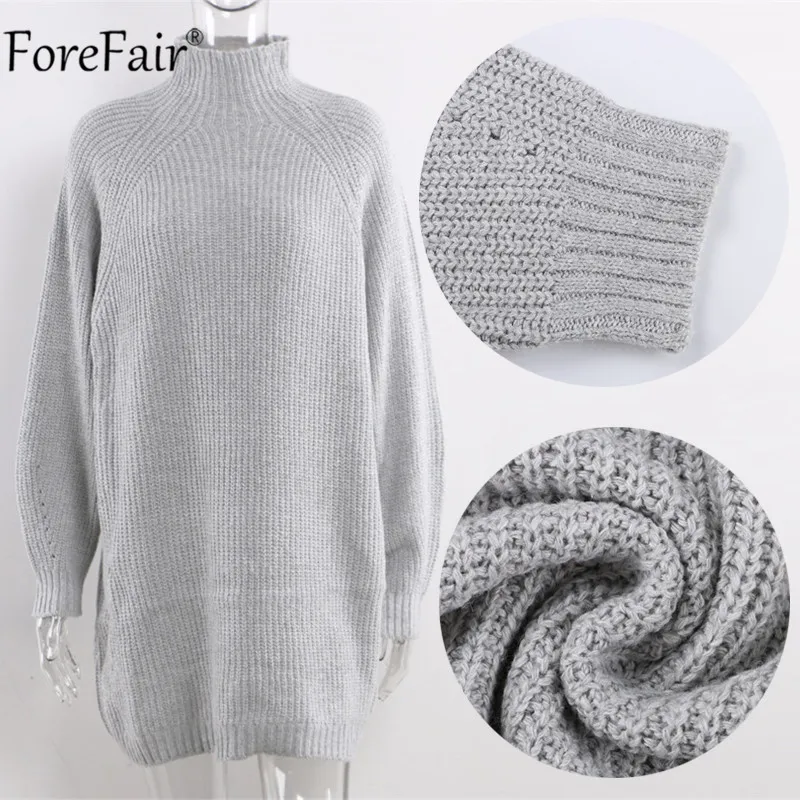 

Forefair Long Sleeve Loose Turtleneck Sweater Dress Women Gray Oversized 2020 Autumn Winter Casual Mini Sexy Dresses Party