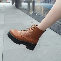 ladies leather boots women waterproof platform shoe wedge boots lace up autumn winter boot woman high heels black brown booties