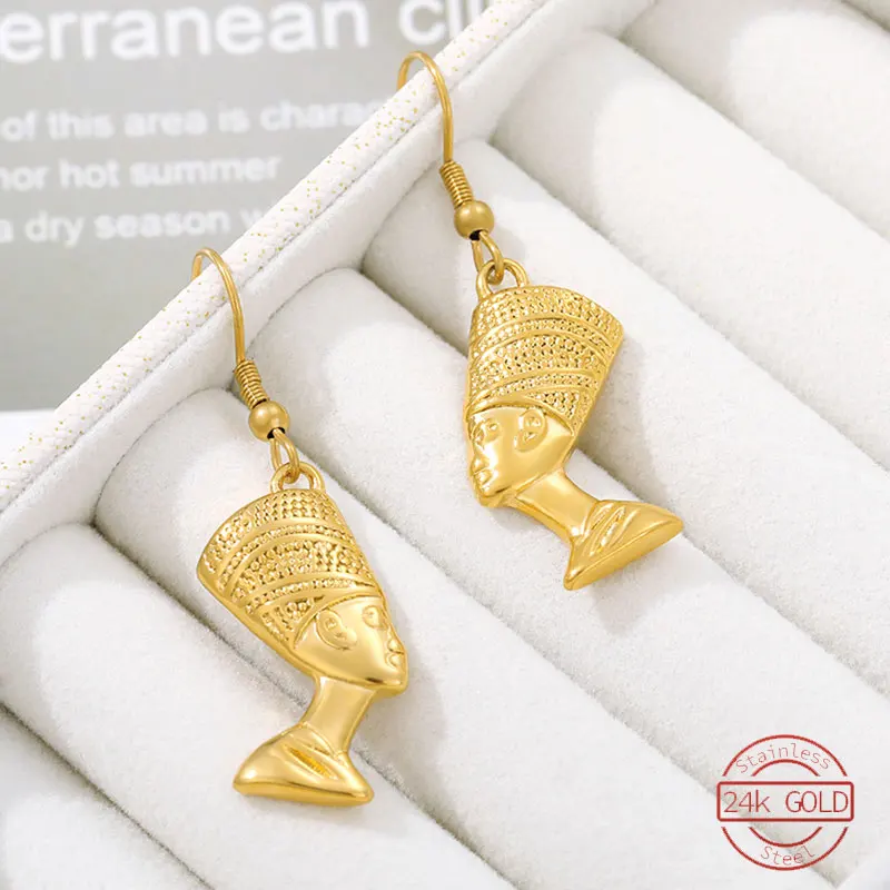 

Egyptian Queen Nefertiti Earrings Stainless Steel Unique European Modern Female Dangle Earrings Charm Jewelry Gift For Wife