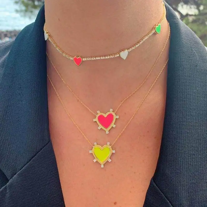 Радужная эмаль романтическое ожерелье в форме сердца 2 мм теннисная цепь