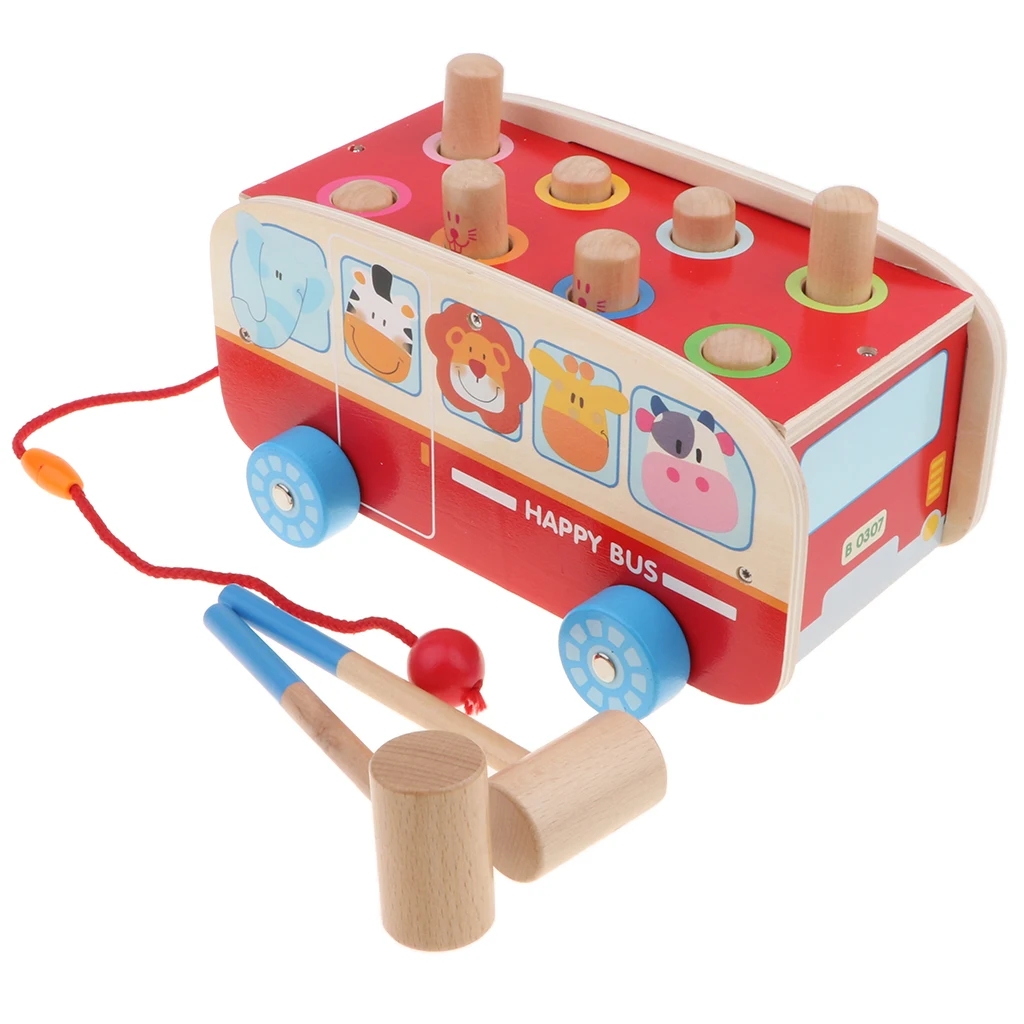 Деревянные автобусные автомобили вытягивающий автомобиль мяч для игр детская