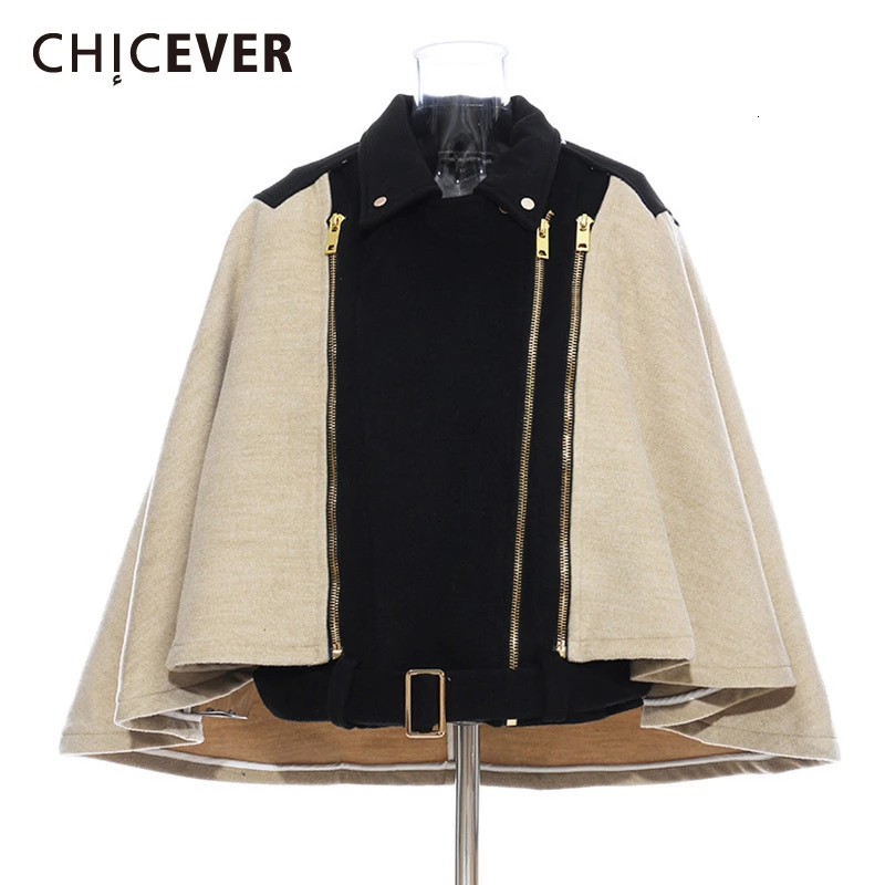 CHICEVER Свободные Лоскутные пальто для женщин воротник с лацканами плащ рукав твид