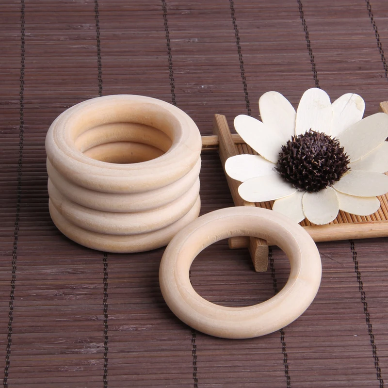 

5pcs Crafts DIY Baby Teething Natural Wooden Rings Necklace Bracelet 55mm