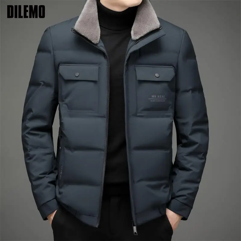 DILEMO Down Jackets High End Luxury Brand Designer Casual Fashion Grey Duck Down Coats Winter Men With Fur Jacket Windbreaker