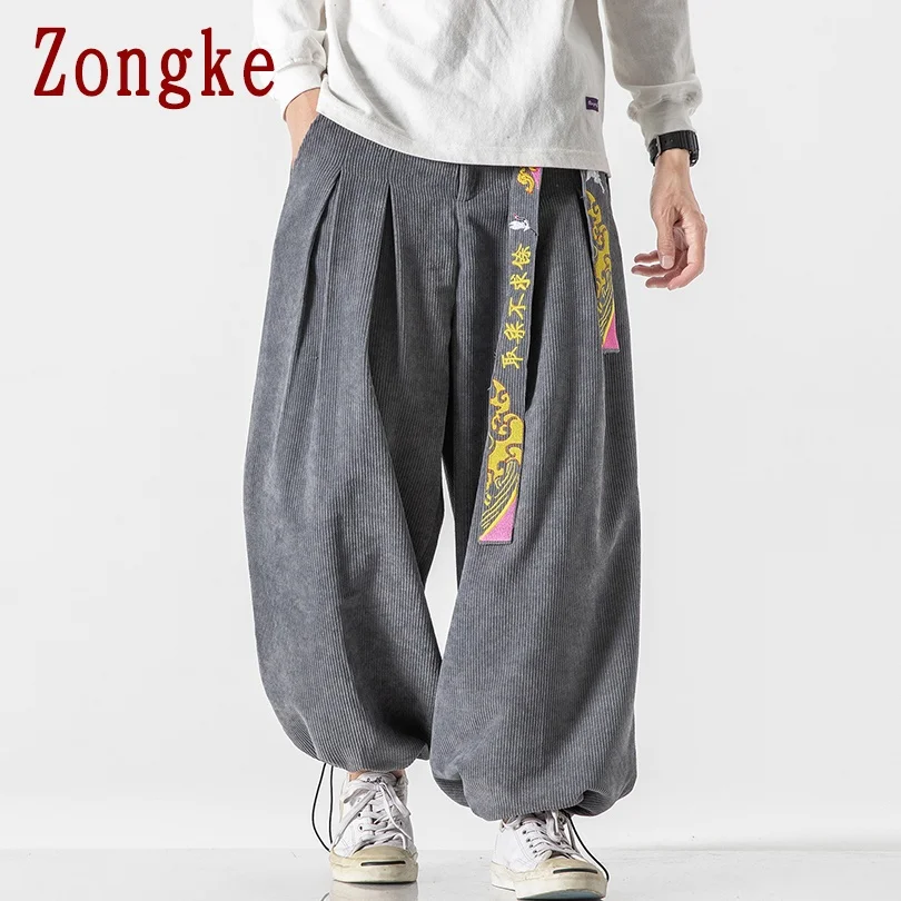 

Zongke Corduroy Wide Leg Pants Men Joggers Sweatpants Japanese Streetwear Men Pants Trousers Casual Mens Pants 2021 M-5XL