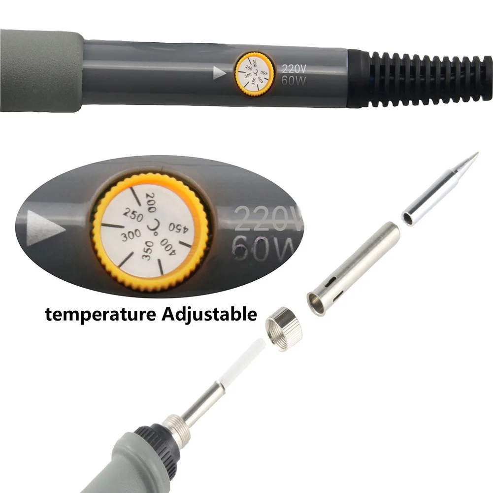 

110V 220V With Tips Repair Electric 60W Adjustable Temperature Practical Welding Tool Stainless Steel Soldering Iron Set