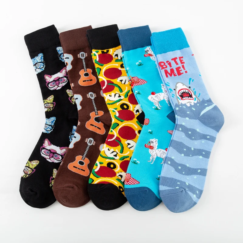 Новые красочные носки с изображением гитары альпаки и акулы новинка мужские