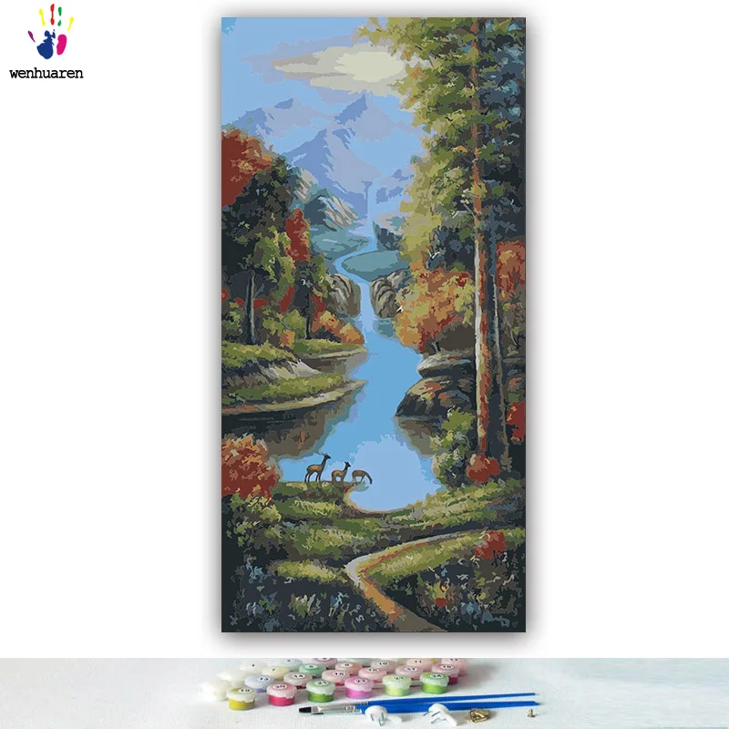 DIY картинки для раскраски по номерам с цветами большой лес пейзаж страна Картина