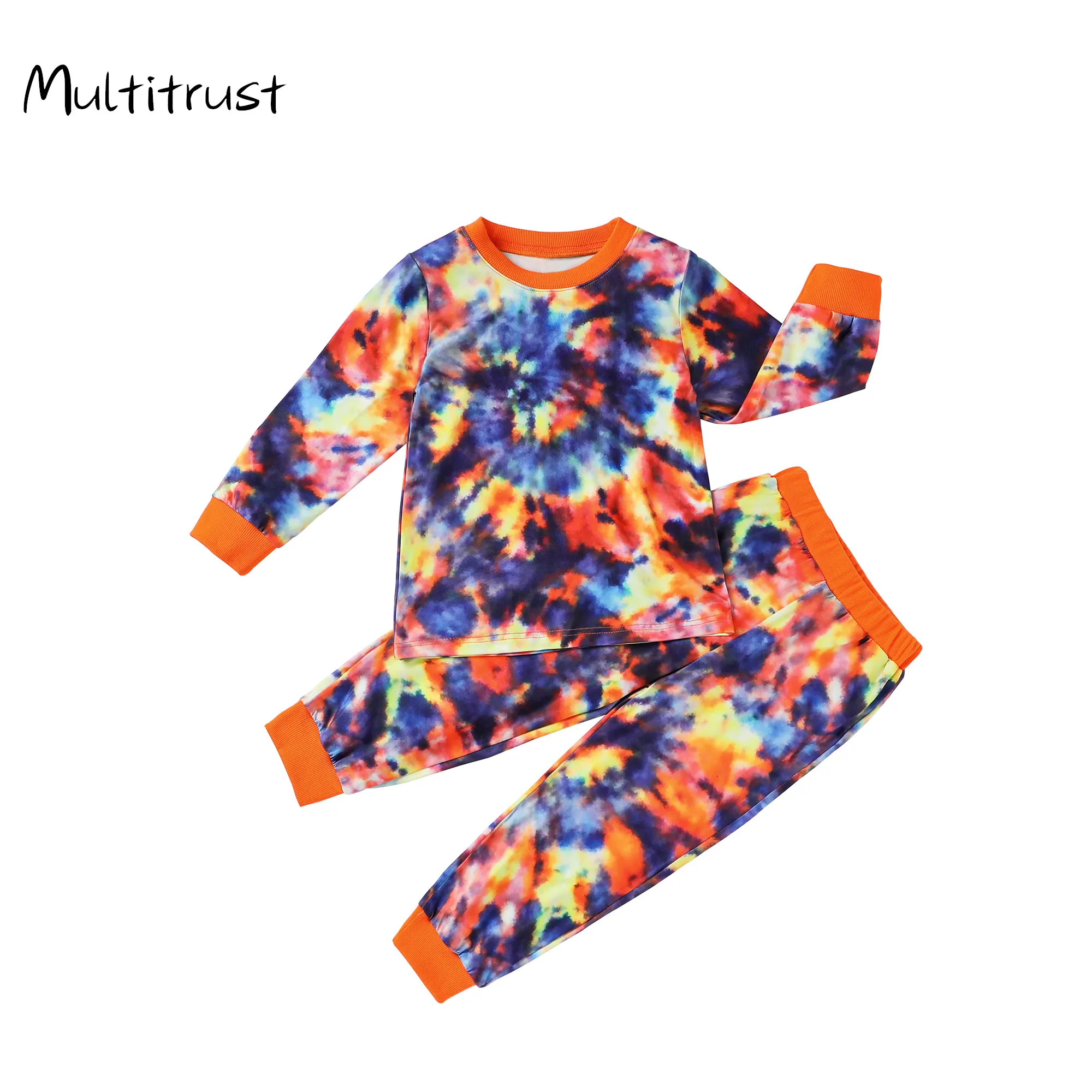 

Осенняя детская пижама 2020, комплект из 2 предметов: топ с длинными рукавами и круглым вырезом и принтом «краситель галстука» + штаны, спортив...