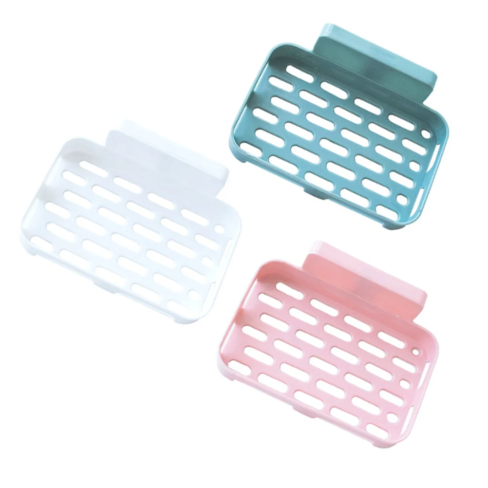 

3PCS Wall Mount Soap Holder Punch Free Draining Soap Dish Storage Rack Bathroom Accessories