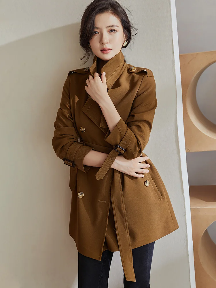 

light luxury worsted wool series commuting slim windbreaker women's 2021 autumn new waist closing coat