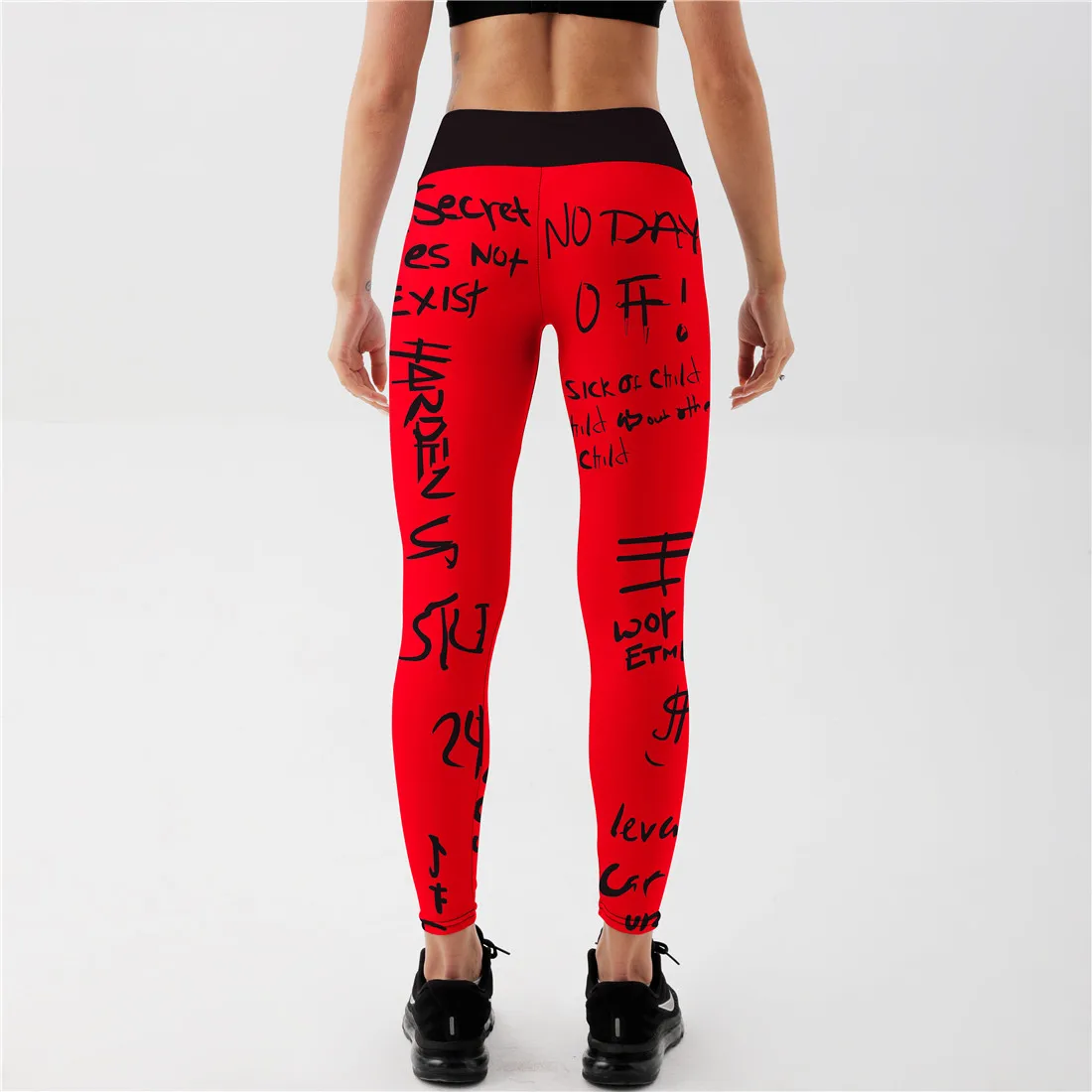 Qickitout High Waist Elastic Workout Leggings Women Slim Fitness Fashion Letter Print Leggings for Gym Sport Running Europe Size spanx leggings