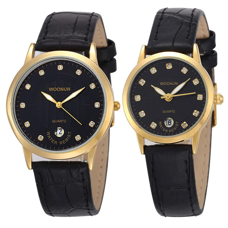 Luxury Couple Watch Lovers Watches Leather Strap Quartz Watches Men Women Fashion Rhinestone Wristwatch reloj mujer reloj hombre