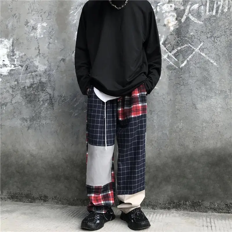 

women Hip Hop Plaid Pants Women Harajuku Streetwear Patchwork Trousers Grunge Aesthetic Pants Baggy Korean Fashion Casual Pants