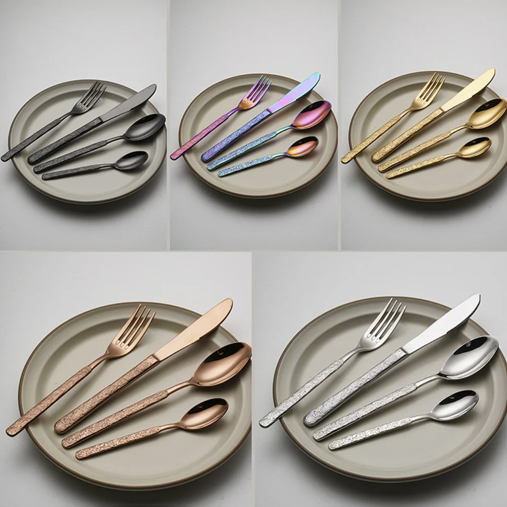 Набор столовых приборов в стиле ретро с рельефным рисунком из нержавеющей стали 4