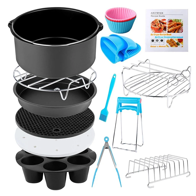 

14 PCS Air Fryer Accessories with 8 Inch Cake Pan, Pizza Pan, Silicone Baking Cup, Skewer Rack, Parchment Paper