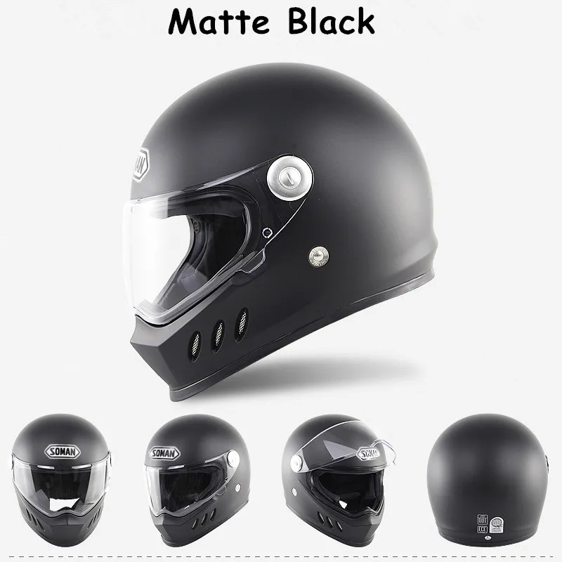SOMAN мотоциклетный шлем с полным лицом винтажный открытым Chopper Casco Moto Bobber Кафе Racer в