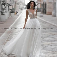 fashion v neck boho wedding dress delicate beaded backless bridal gown custom made a line bride dress 2021