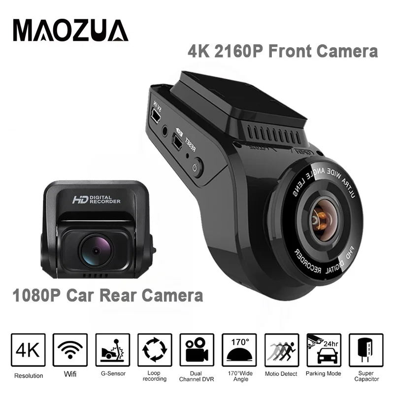 Новейший видеорегистратор для автомобиля 2 дюйма 4K 2160P с 1080P тыловой камерой 170 градусов с двумя объективами видеорегистратор со встроенным gps