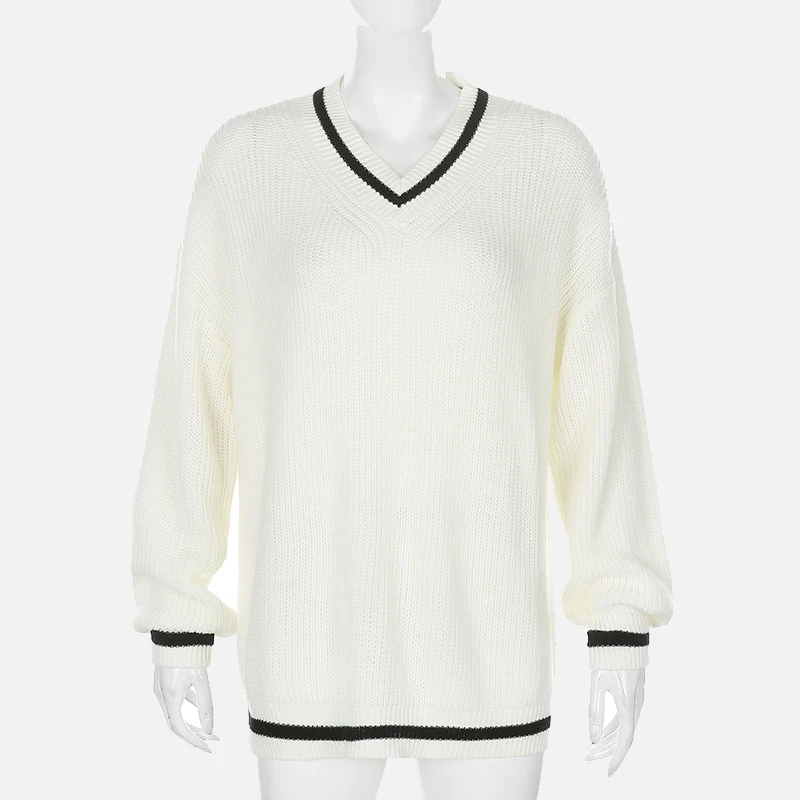 

Female Pullovers Warm Solid School Casual All-Match Lady Clothes Autumn White Knitted Thicken Women's Sweater Long Sleeve