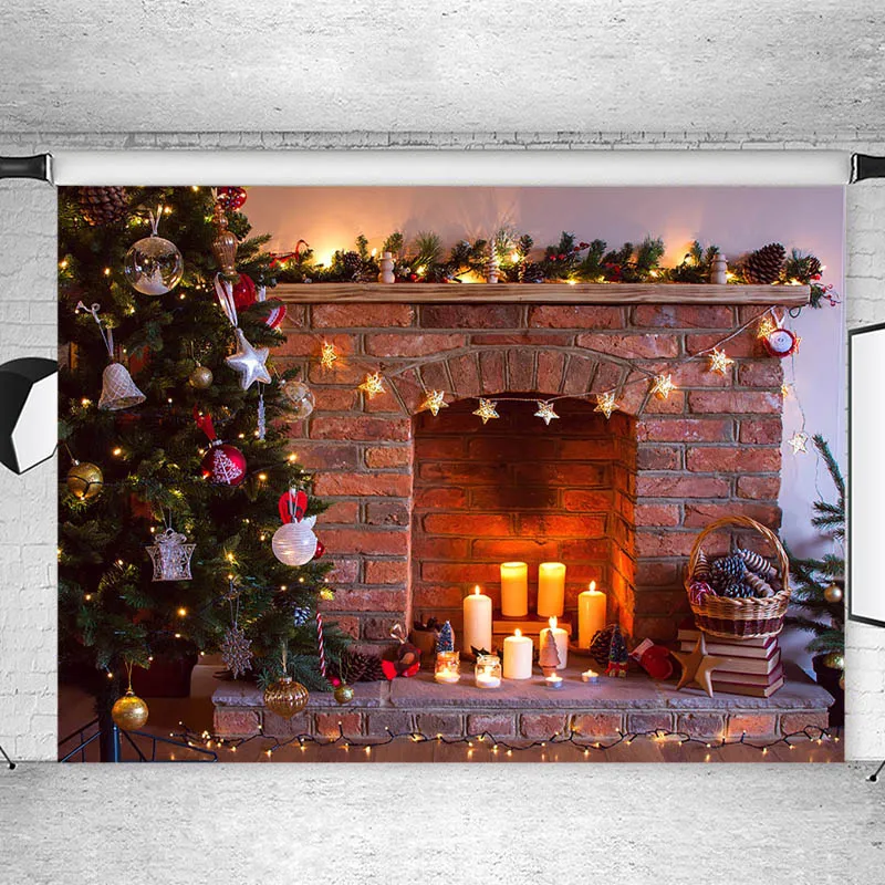 Фон для фотосъемки с изображением рождественской кирпичной стены камина