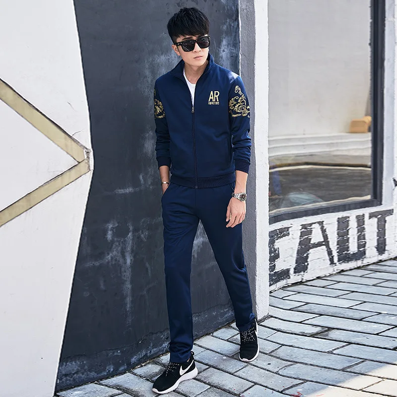 

Men Tracksuit Outerwear Hoodie Set 2 Pieces Autumn Sporting Track Suit Male Fitness Stand Collar Sweatshirts Jacket + Pants Sets