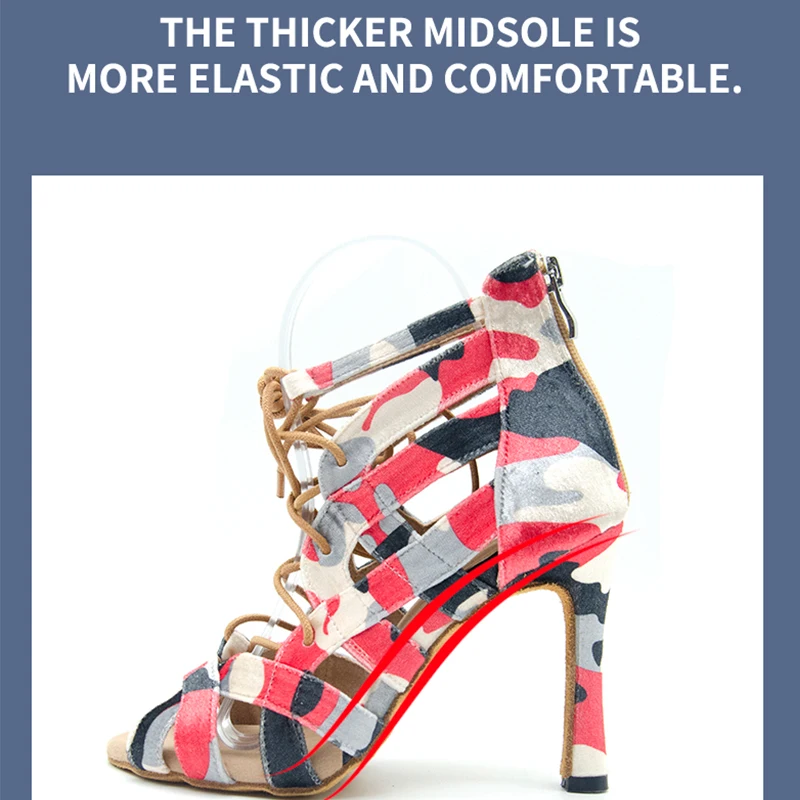 Женские камуфляжные туфли для латиноамериканских танцев сапоги бальных на