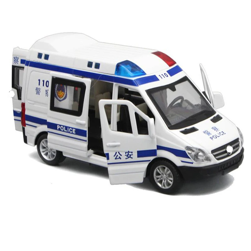 

1:32 Hospital Rescue Ambulance Police Metal Cars Model Pull Back Sound And Light Alloy Diecast Car Toys For Children Boys Gifts