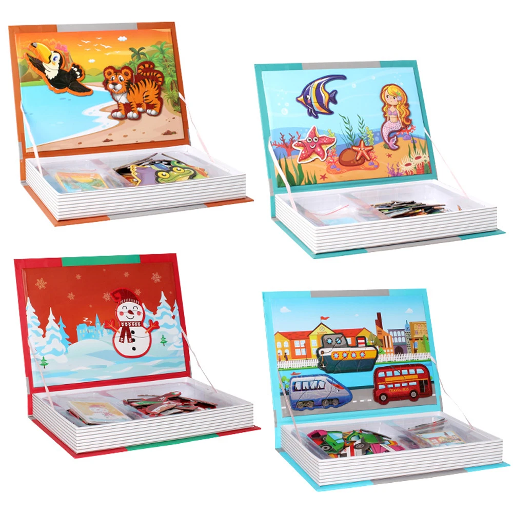 

1 Set Magnetic Toys 3D Puzzle Jigsaw Game Stickers Book Box Creative Brain Development Toys 5 Designs for Kids Baby Supplies