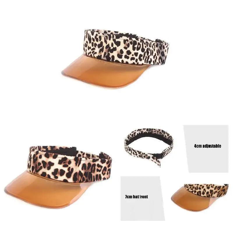 Ladies Leopard Print Summer Sun Protection Hat Outdoor Visor Plastic Empty Top Anti-UV Cap Riding Vacation C | Спорт и развлечения
