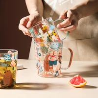 jinyoujia cute animal style glass mug with handgrip breakfast cups large capacity 600ml printed mugs cold drink microwave use