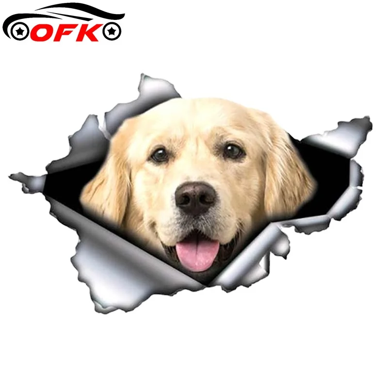

OFK Bright Golden Retriever Car Sticker Torn Metal Decal Reflective Stickers Waterproof Styling Decor 13cm x 8.8cm
