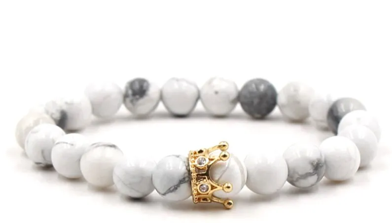 8 мм bnc3 Эластичный регулируемый натуральный белый Howlite микро паве cz цирконий